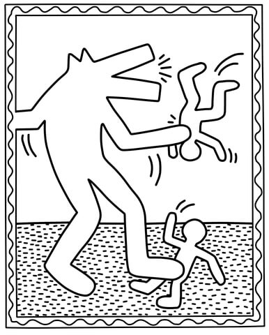 Werewolf Attacks By Keith Haring Coloring Page